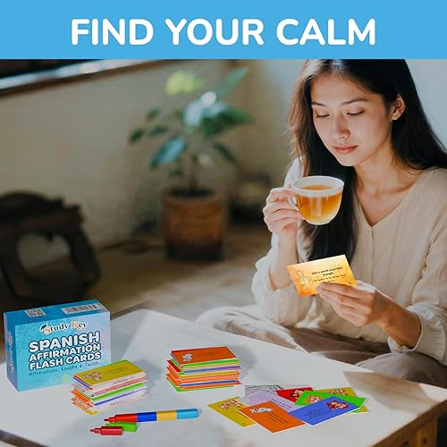 Miniatura 2 de Tarjetas motivacionales de afirmación en español e inglés para mujer  Rompecabezas de chakras para colorear y trabalenguas Pharses Tarjetas