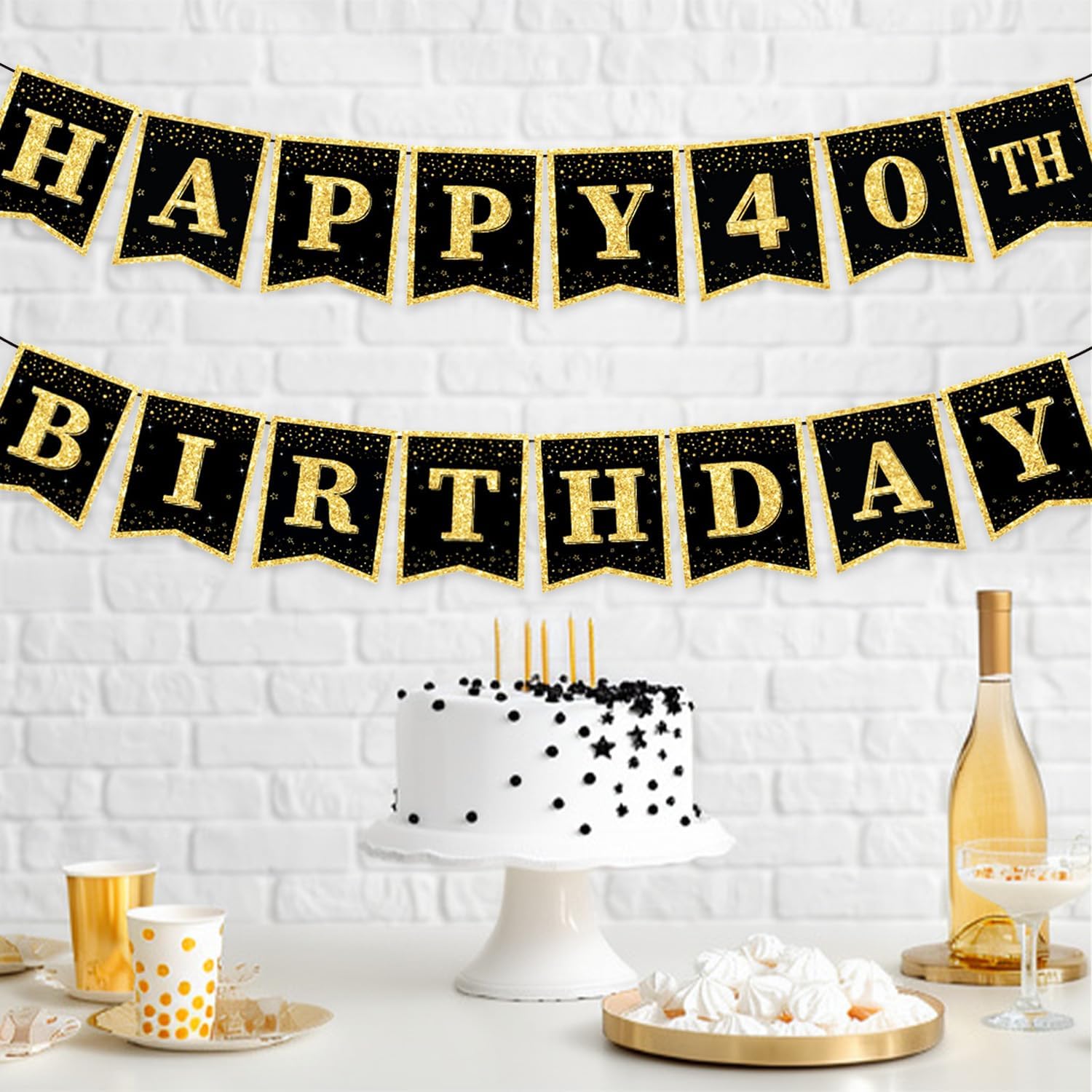 Happy 40th Birthday Banner – Pre-Strung Birthday Party Decorations for 40th Birthday Party Supplies, Anniversary Celebration Backdrop Decor for Men & Women