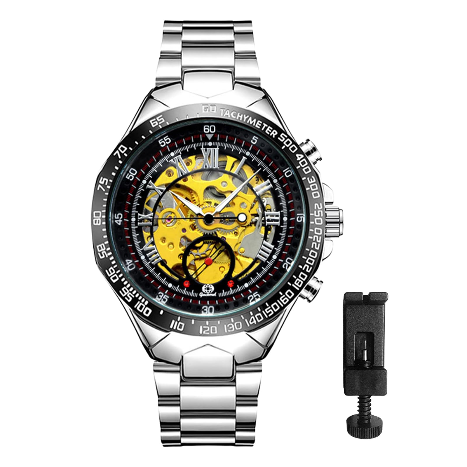 JewelryWe Automatikuhr Herren Mechanische Armbanduhr Automatische Business Uhr Herrenuhr mit Edelstahlarmband, Römischen Zahlen, Leuchtzeigern