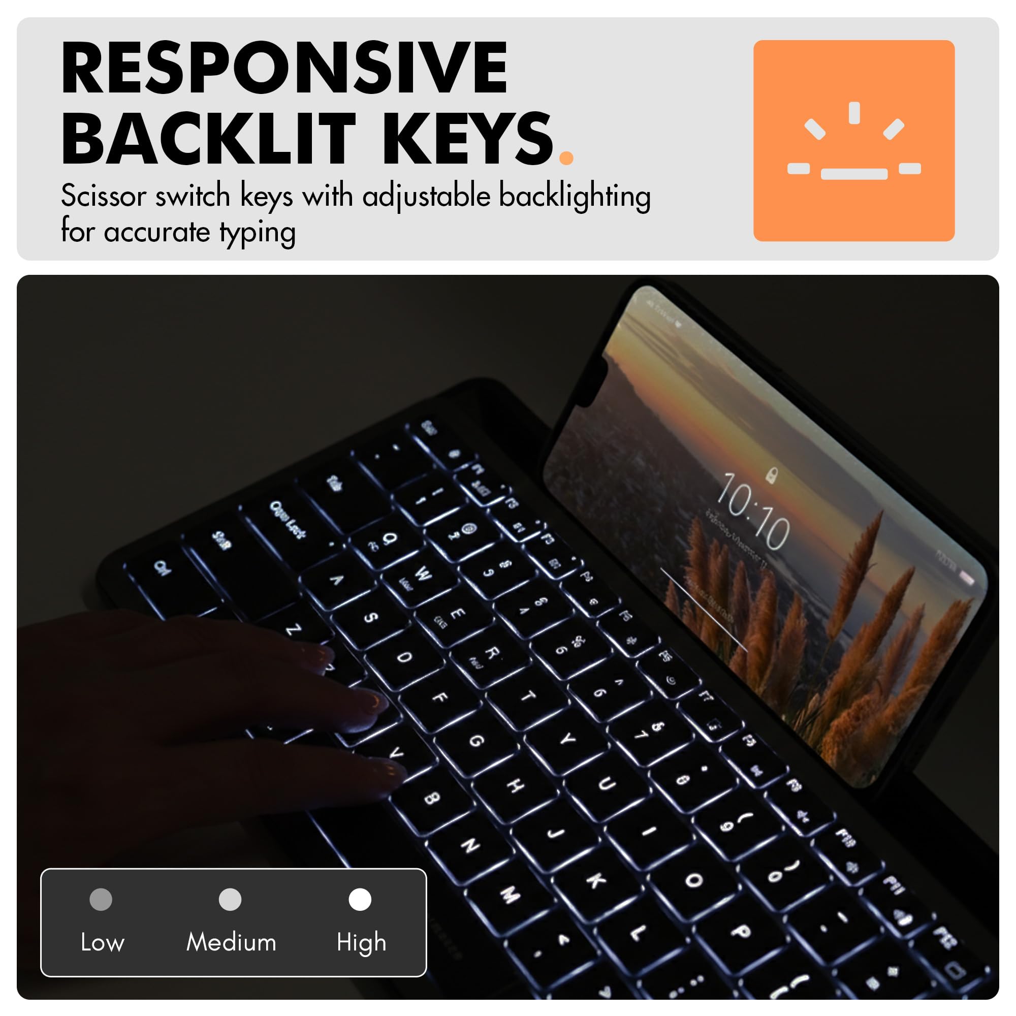 X9 Performance Small Wireless Keyboard with Dock - (BT + 2.4Ghz) - Ready for Travel - Compact Bluetooth Keyboard for Tablet, Phone, Office - Backlit, Portable, Multi-Device - PC, Mac, iPad, Android - 4
