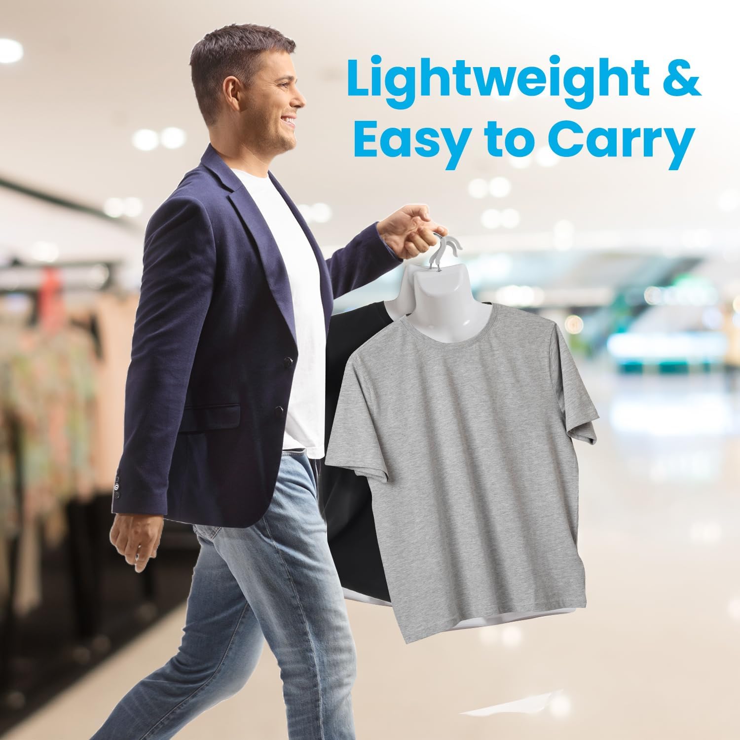 Topmaster Premium Male Shirt Holder - Durable Male Mannequin Torso, Lightweight and Portable Half Body Shirt Holder With Hanging Hook, White, Pack of 10