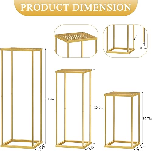 Miniatura 7 de HEOMU Centros de mesa de boda para mesas con placas de malla, 2 jarrones de flores de metal para centros de mesa, columna de 23.6 pulgadas, soporte
