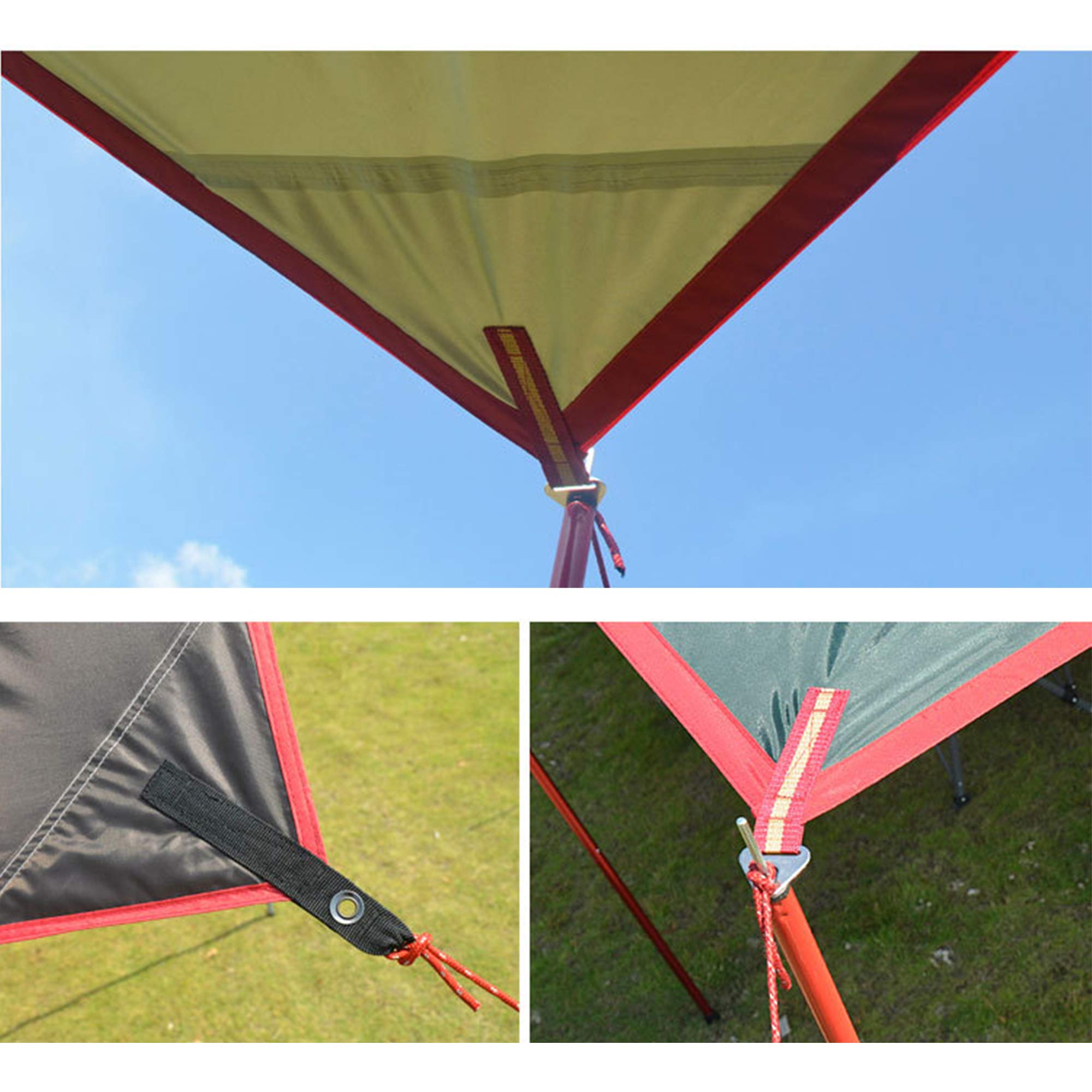HIOD Bâche de Camping Tente de Mouche de Pluie Abri de Pluie Léger Coupe-Vent Imperméable, Pare Soleil Portatif pour la Randonnée de Voyage, 3M X 3M,