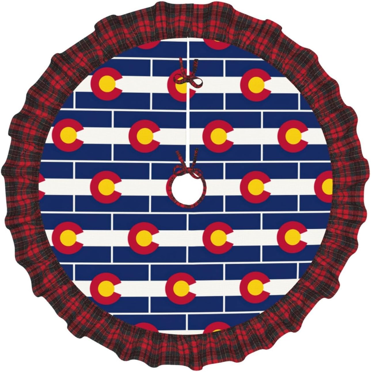 Colorado State Flag Christmas Tree Skirt with Plaid 36 Inch, Xmas Tree Skirts for Christmas Tree Mat Decorations