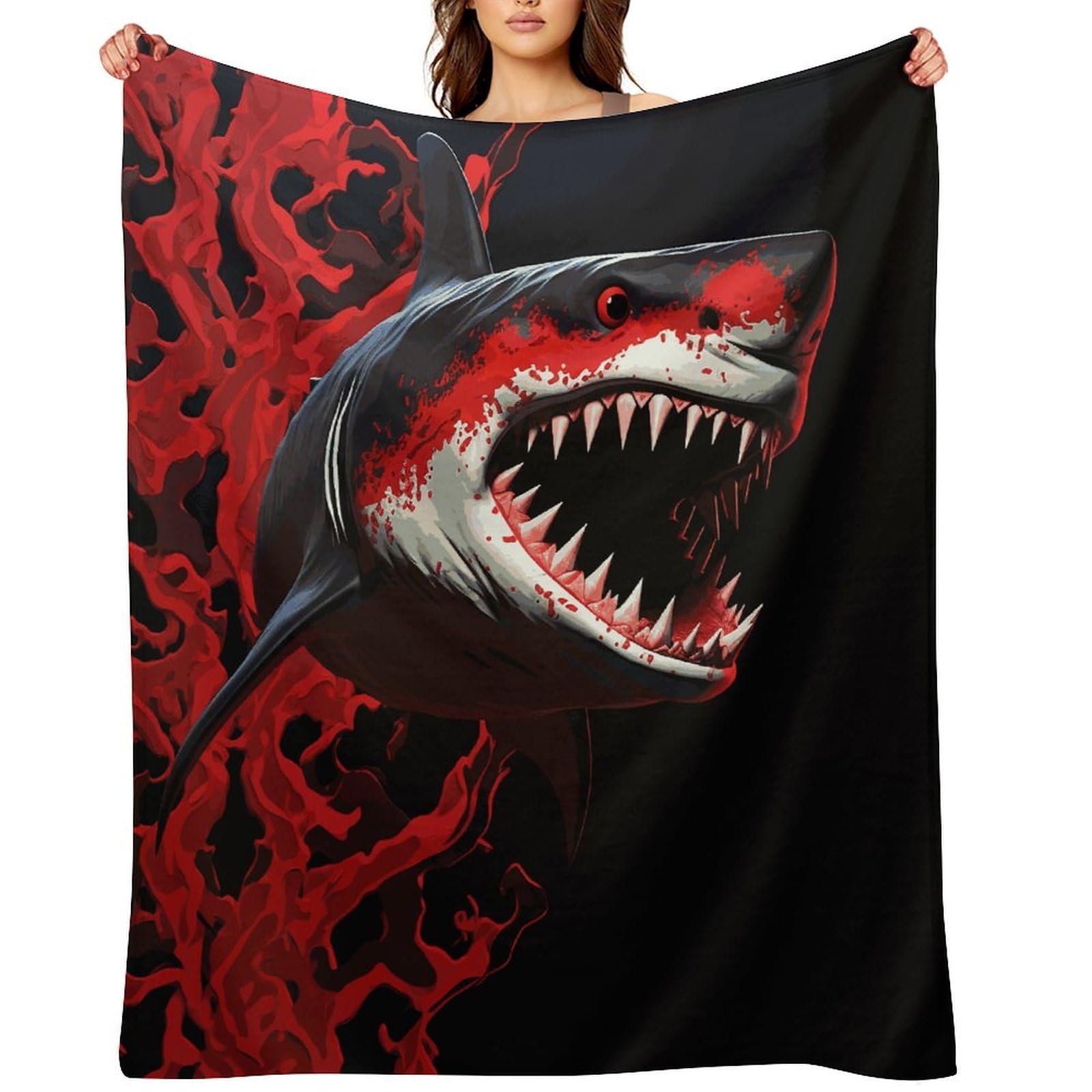 Red-Black Shark Blankets Soft Throw Blankets for Sofa Personalized Flannel Blanket Large Warm Bed Blanket Cozy Thick Bath Towel Bedspread for All-Season Home Decor Gift 40"x50"