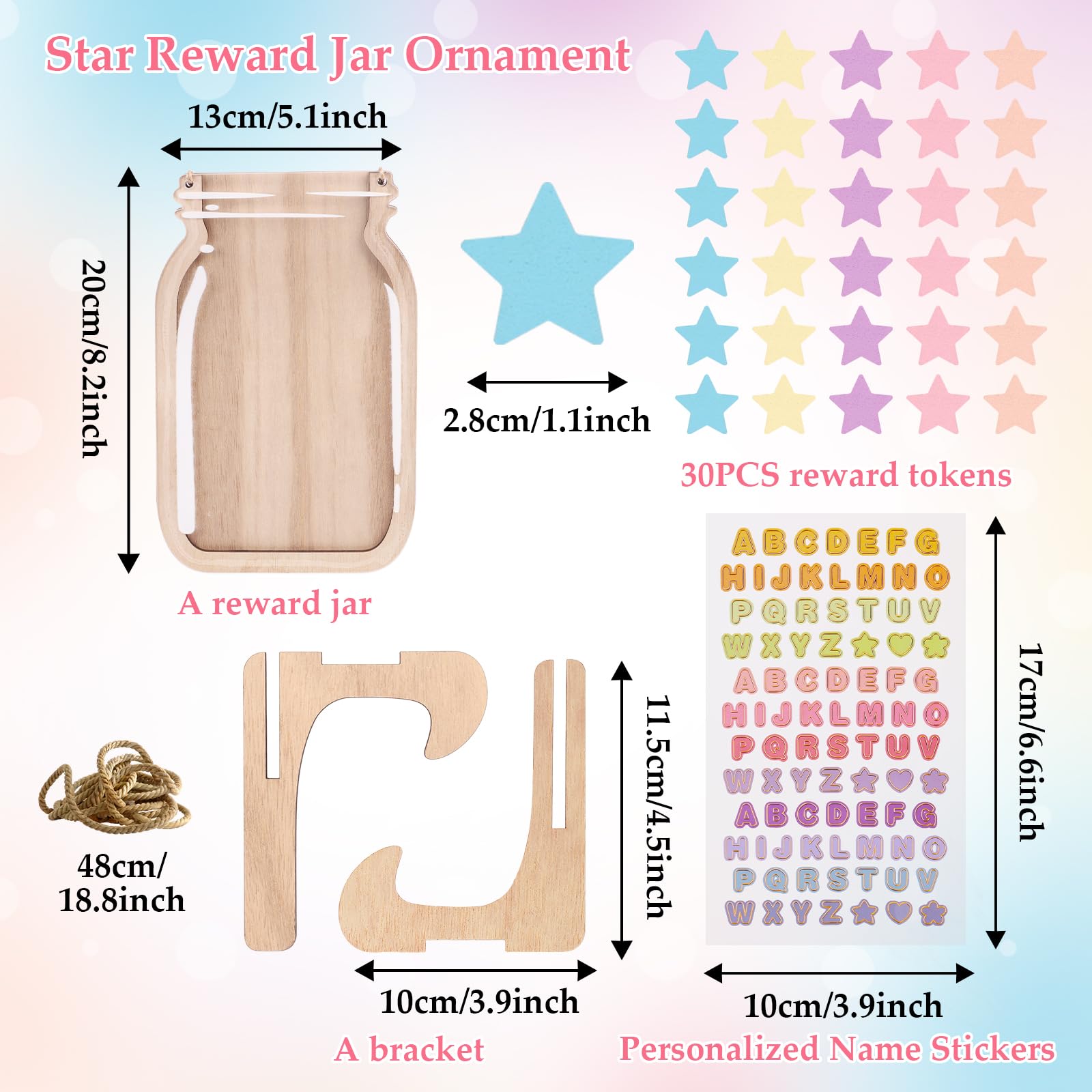 Star Reward Jar,Reward Incentive Jar with 30 Stars,Wooden Reward Chart for Children's Good Behavior,Classroom Stars Reward Jar Reward Chart for Kids Daily Routine Chores Bedtime Class - Image 2