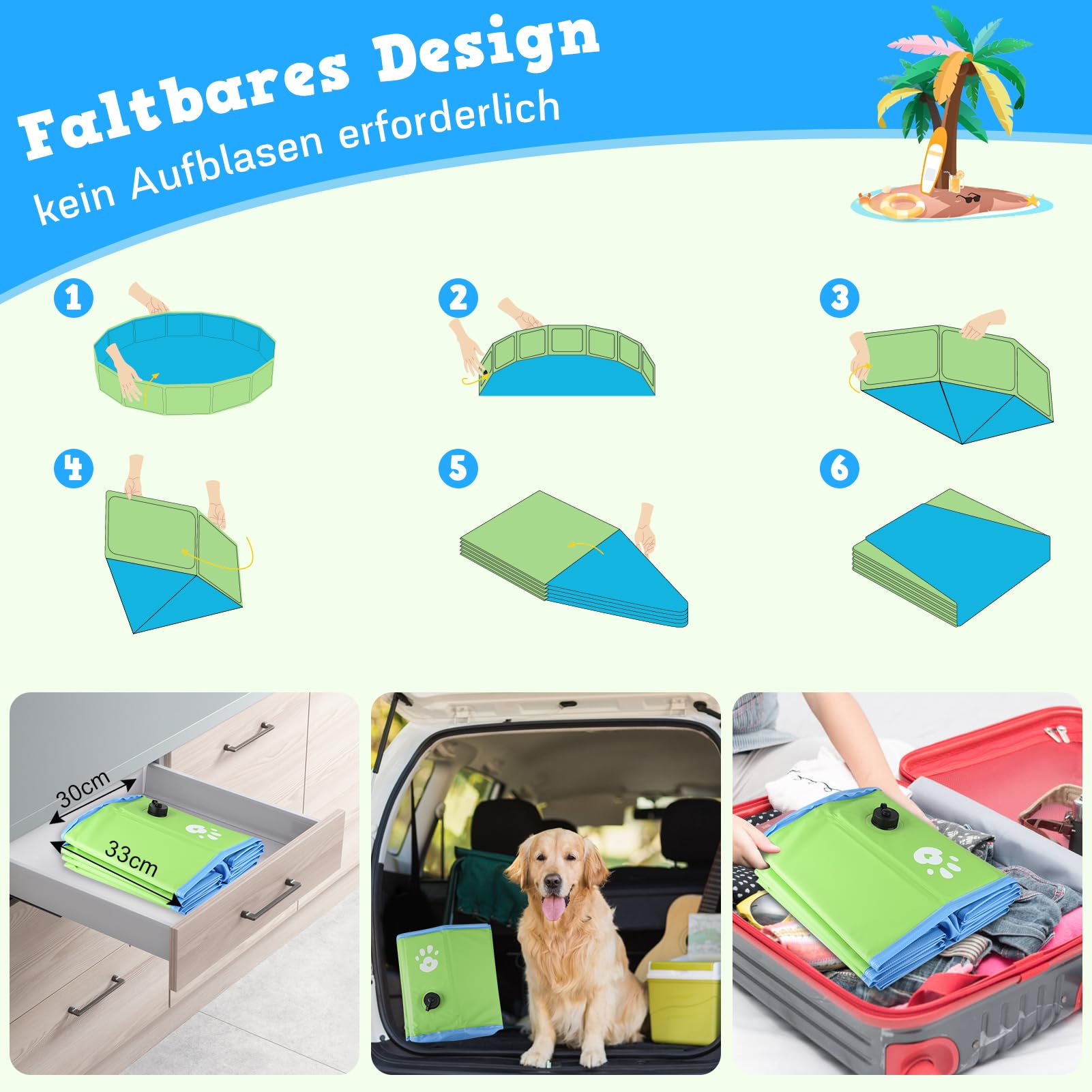 ZOOYAUE Hundepool, Faltbare Hundepools für Kleine, Mittlere&Große,Swimmingpool Planschbecken Hundebadewanne Faltbarer für Hunde und Katzen,Abriebfest&rutschfest