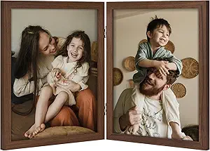 decorUhome Double 8x10 Picture Frame Vertical, Engineered Wood Bifold Photo Frame with Plexiglass for Tabletop Display, 8x10, Brown