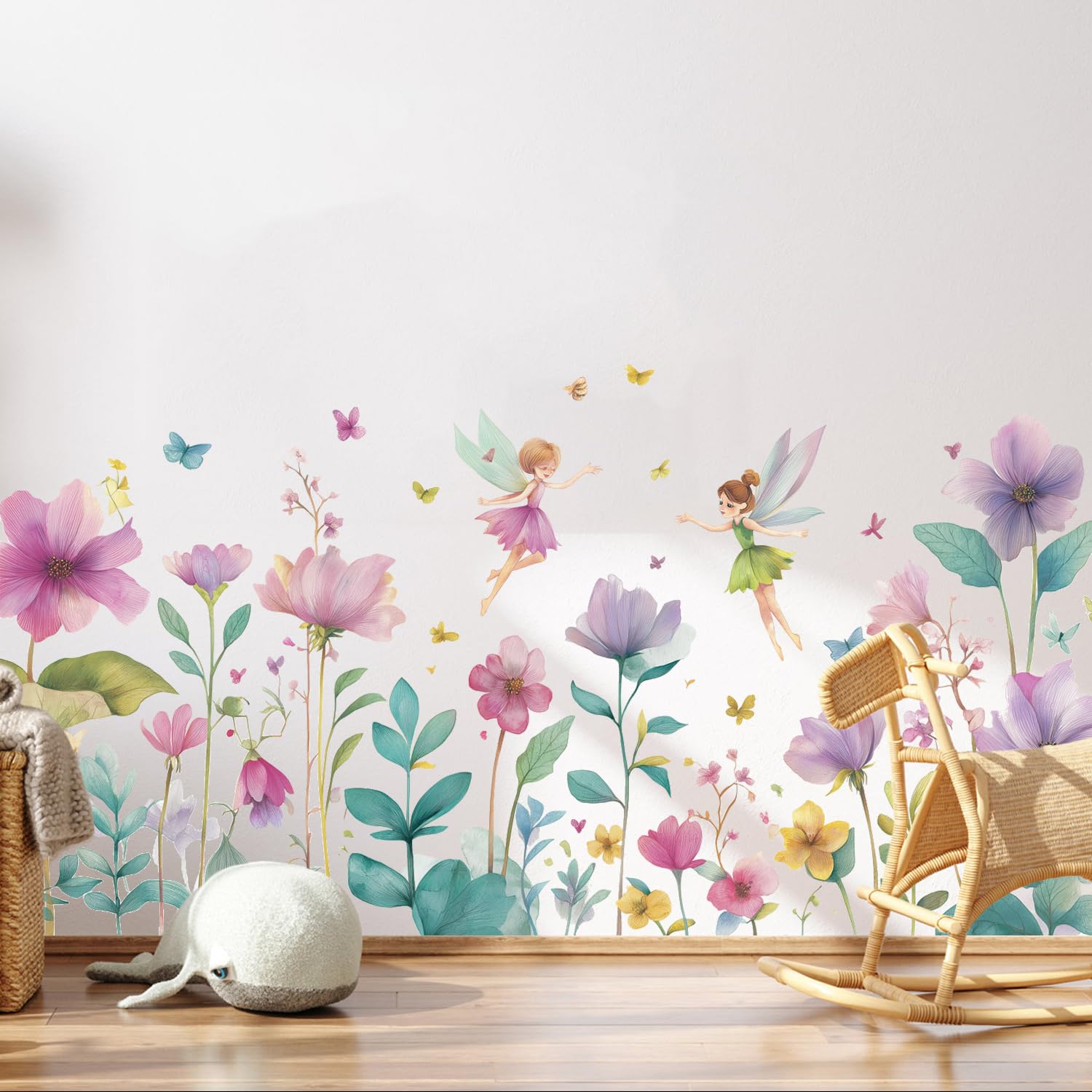 Wandtattoo Wandaufkleber Dschungel Tiermotive Kirschblüten Blumen Wandsticker Wanddeko für Wohnzimmer Schlafzimmer Hintergrund (Feengarten)