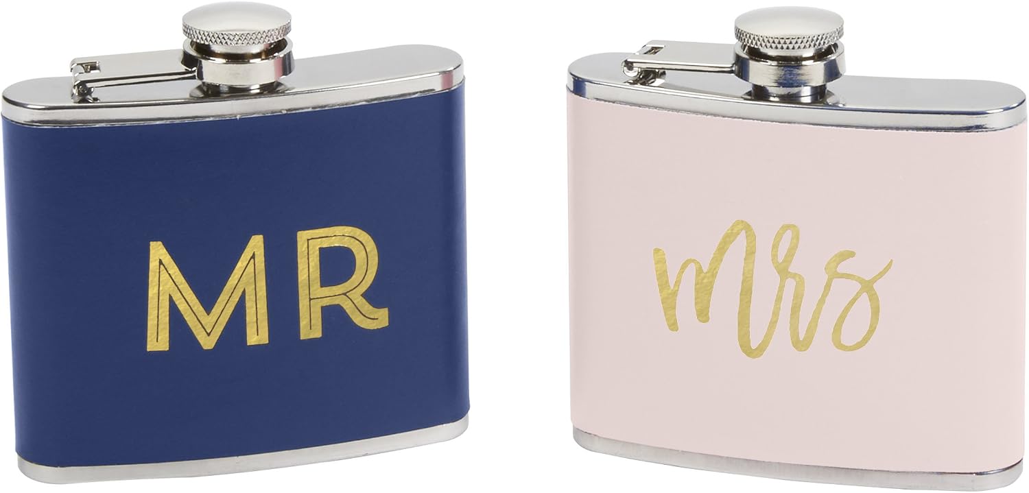 C.R. Gibson Mr. and Mrs. Flask Set Wedding Gift, 5oz, 2 pcs