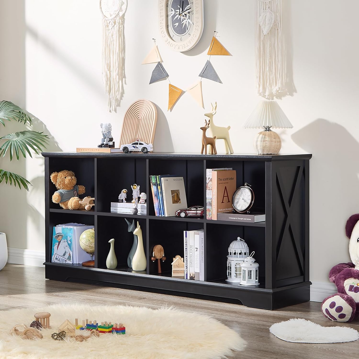 Wood Kids Bookshelf Kids Toy Storage Organizer, 5-Section Bookcase Wooden Storage Cabinet for Books Toys, Modern Open Storage Shelf for School, Classroom Playroom, Nursery, Kindergarten, Natural Oak