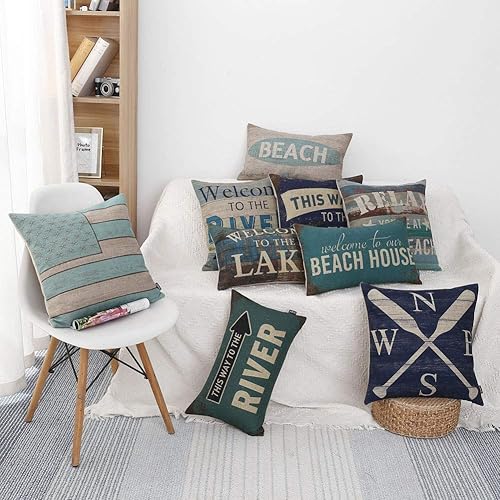 Miniatura 2 de TRENDIN Funda de almohada de madera de grano de lago de 12 x 20 pulgadas, decoración de casa de lago para el hogar, funda de almohada de algodón y