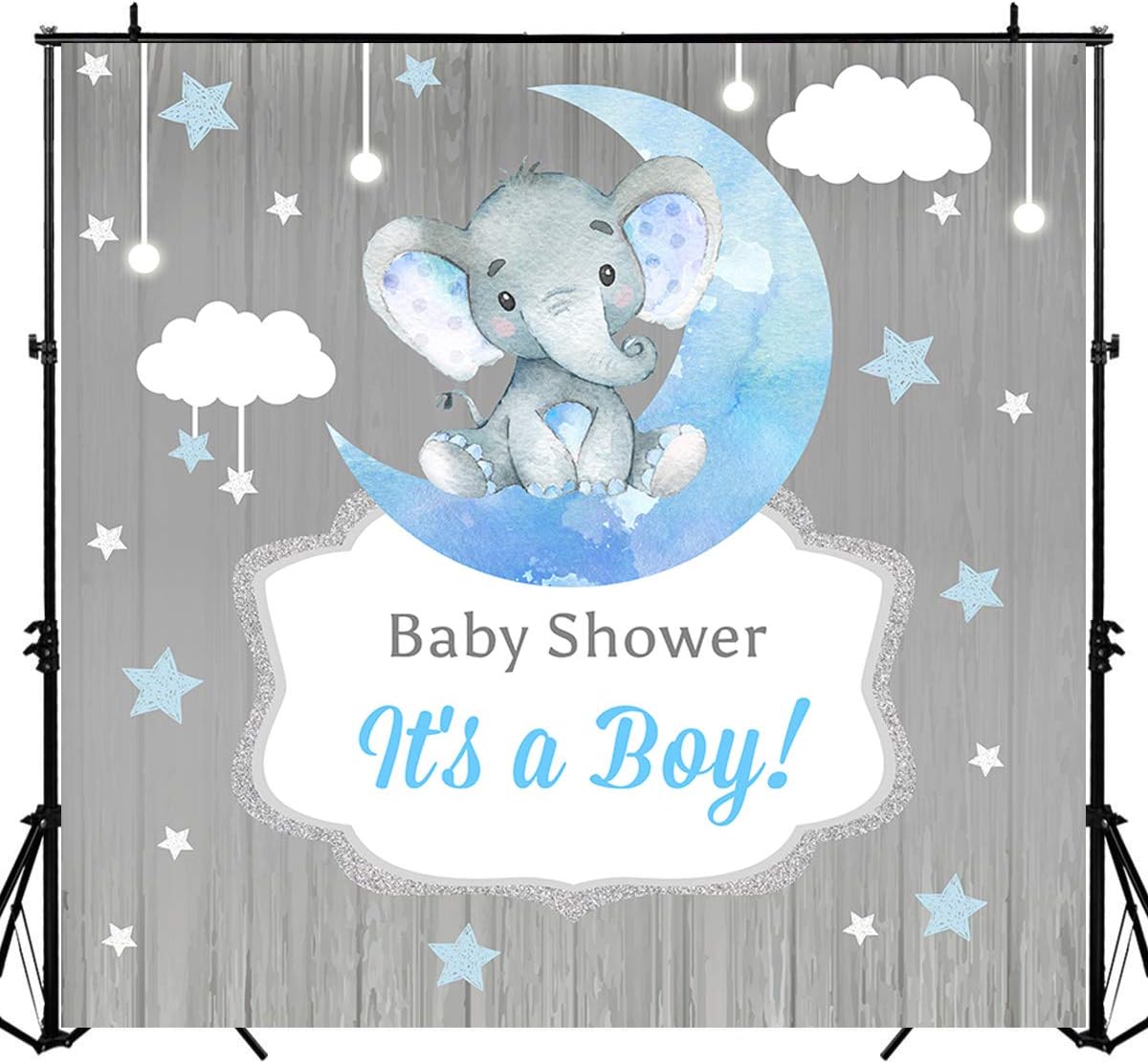 Sensfun Elephant Baby Shower Backdrop Twinkle Twinkle Little Star Gender Reveal Photography Background 6x6ft It's a Boy Moon and Elephant Baby Shower Decorations Banner Backdrops