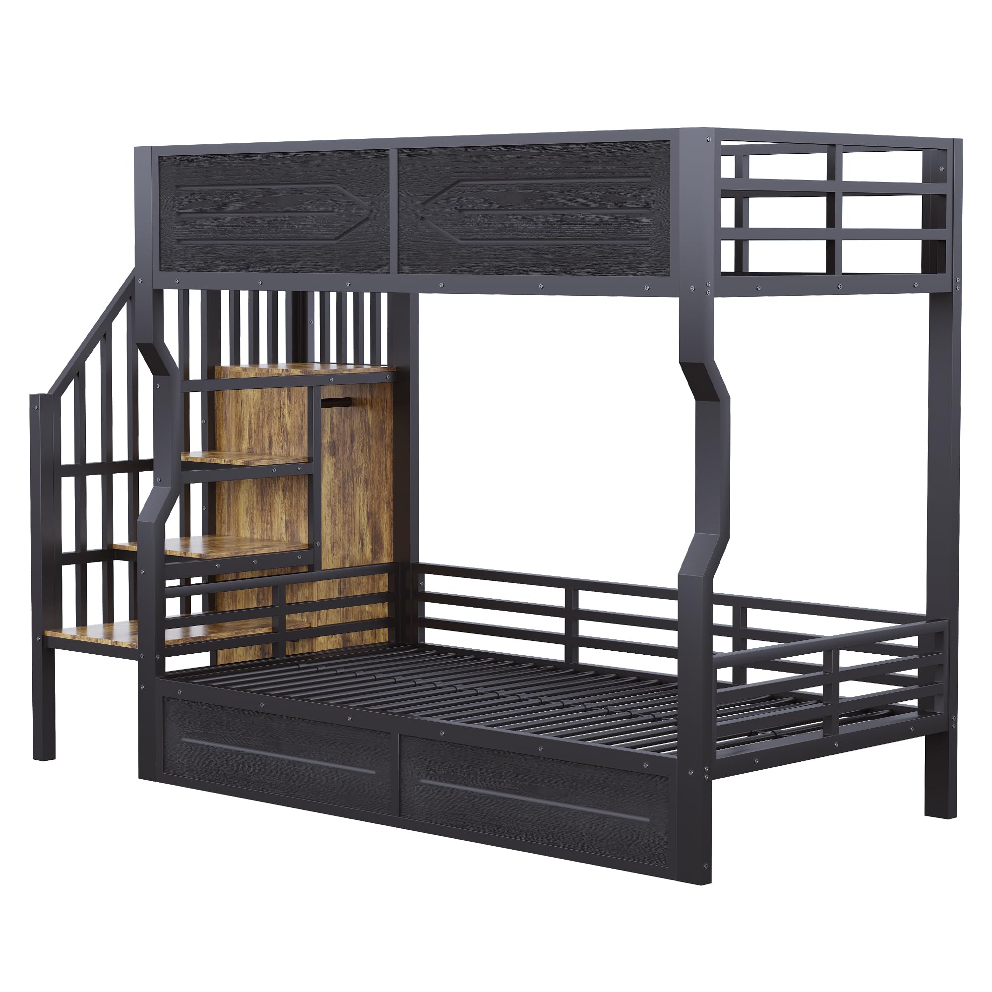 Sapgaks Lit superposé Enfant 90 × 200 cm avec LED,lit Mezzanine 2 Places,lit superposé 2 Places,lit Enfant avec Barriere,lit Double Enfant barrières latérales Hautes,avec Espace de Rangement (Noir-5)