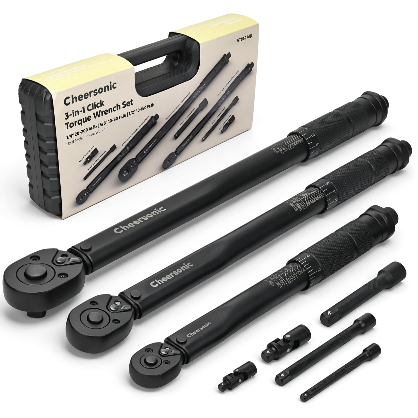 Torque Wrench Set 1/4" 3/8" 1/2" Drive 20-200 In.lb 10-80 / 10-150 Ft.lb