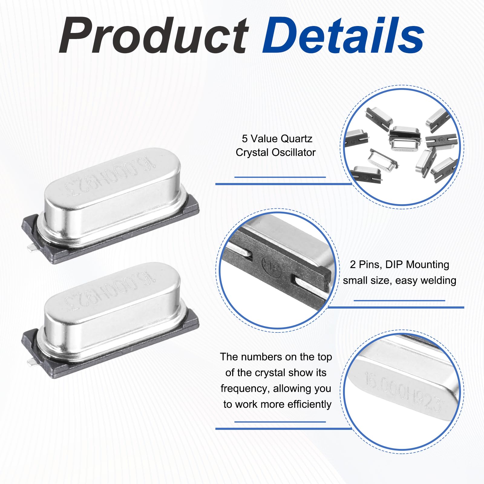 QUARKZMAN 10 Pcs Oscilador De Cristal De Cuarzo 16MHz Resonadores Pasivos Kit Variedad Dispositivo Montaje Superficie