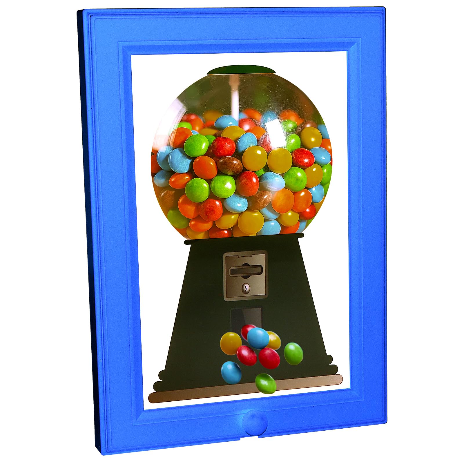 GUIJZSLTRG Picture Frame Sweet Dispenser for Kids, Creative Stand on Table Gumball Machine in Frame, Cute Hanging Candy Dispenser Home Decor for Candies Nuts Dog Cat Treats Holiday Presents (Blue)