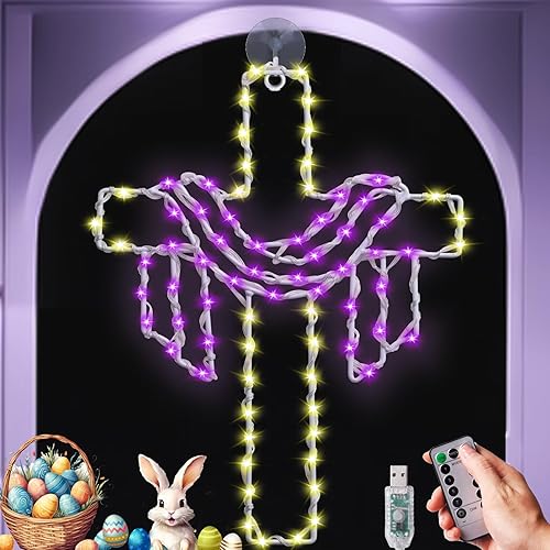 Miniatura 7 de 3 luces de ventana de Pascua colgantes de conejo, decoración al aire libre, conejito rosa, azul, amarillo, luz de puerta, decoración de Pascua,