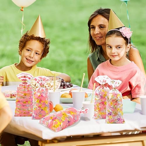 Miniatura 8 de COQOFA 100 bolsas de regalo de celofán de color oro rosa de 5 x 11 pulgadas, bolsas de regalo de fiesta, bolsas transparentes para dulces, bolsas de