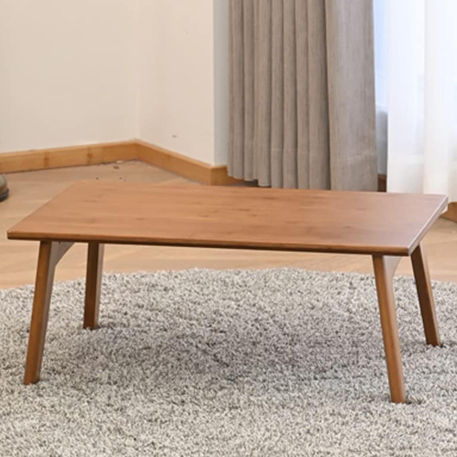 Japanese Floor Table No Assembly Required Bamboo Folding Walnut Coffee Table Bedroom Furniture Low Tea Table for Sitting on The Floor (Walnut, Small)