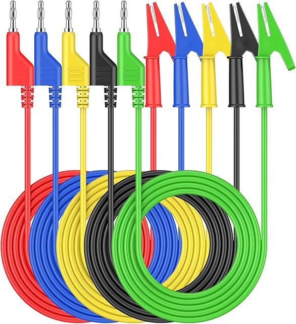Proster Banana Plug to Crocodile Alligator Clip Test Leads 5PCS 4mm Stackable Banana Plug to Copper Alligator Clip Test Probe Lead for Electrical Industry Laboratory