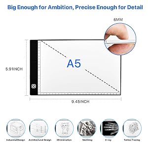 A4 LED Light Box for Tracing and Drawing - Ultra Thin Adjustable Light Table, USB Trace Light UP Pad Screen, Small Copy Board Tracer for Kids Artists, Sketching, Stenciling, and Art Crafting.