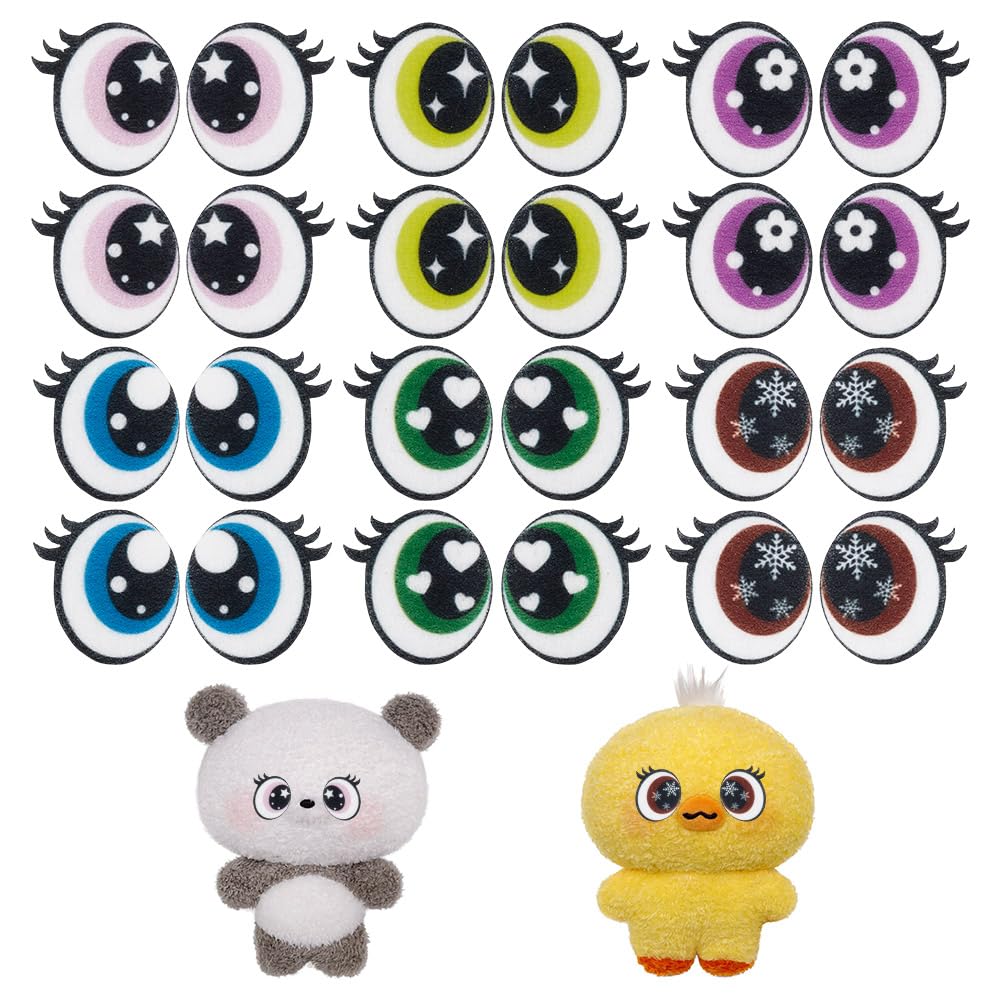 NBEADS 48 Pairs 6 Colors Felt Eyes for Crafts, 1.1inch Plush Animals Making Eyes Felt Eyes with Lashes Large Crochet Eyes for DIY Crochet Animal Making Craft