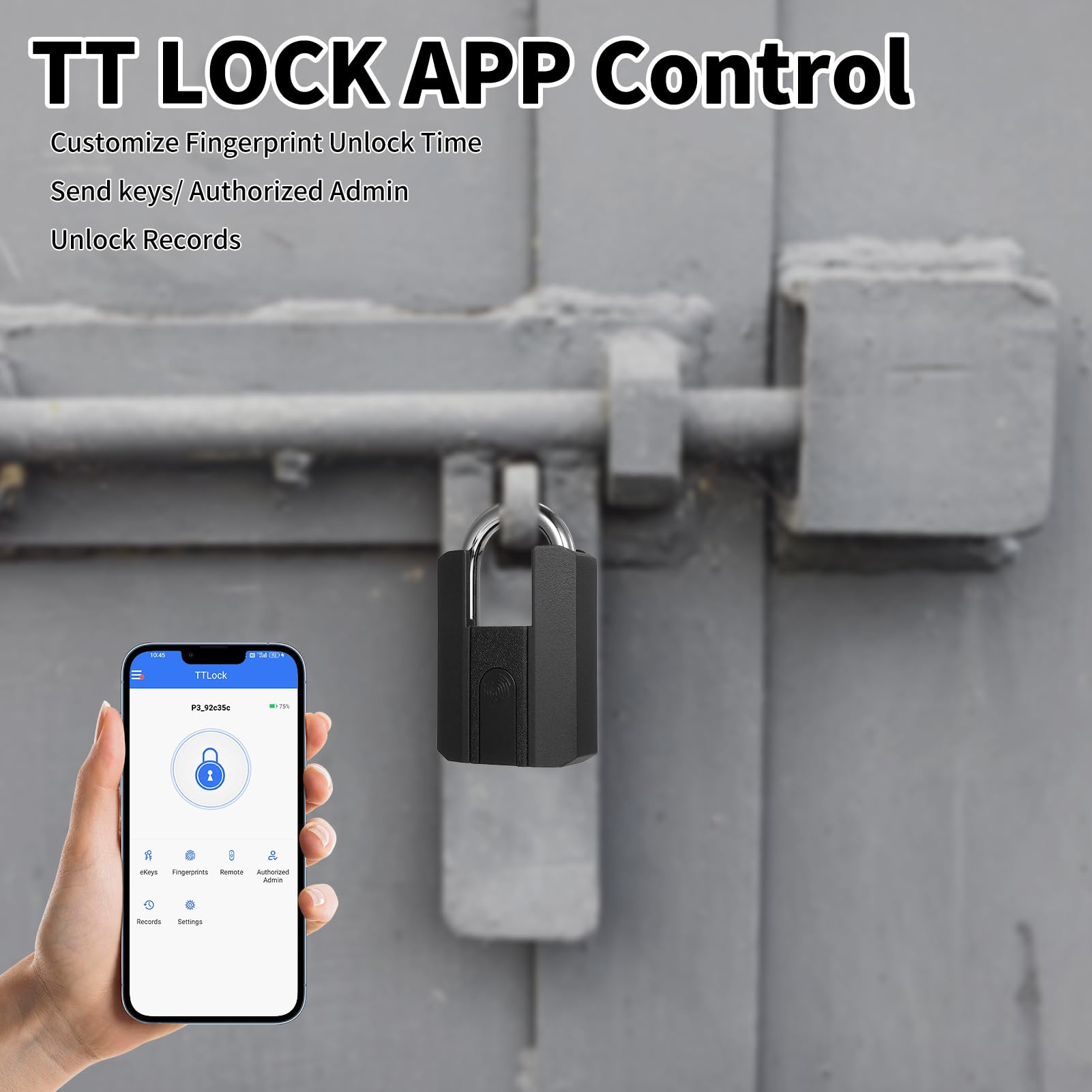 FILFEEL Candado Inteligente Candado de Huella Digital Cerradura de Seguridad Resistente con Aplicación BT Recargable para Puerta Exterior Almacén Valla Patio Patio Trasero Furgoneta