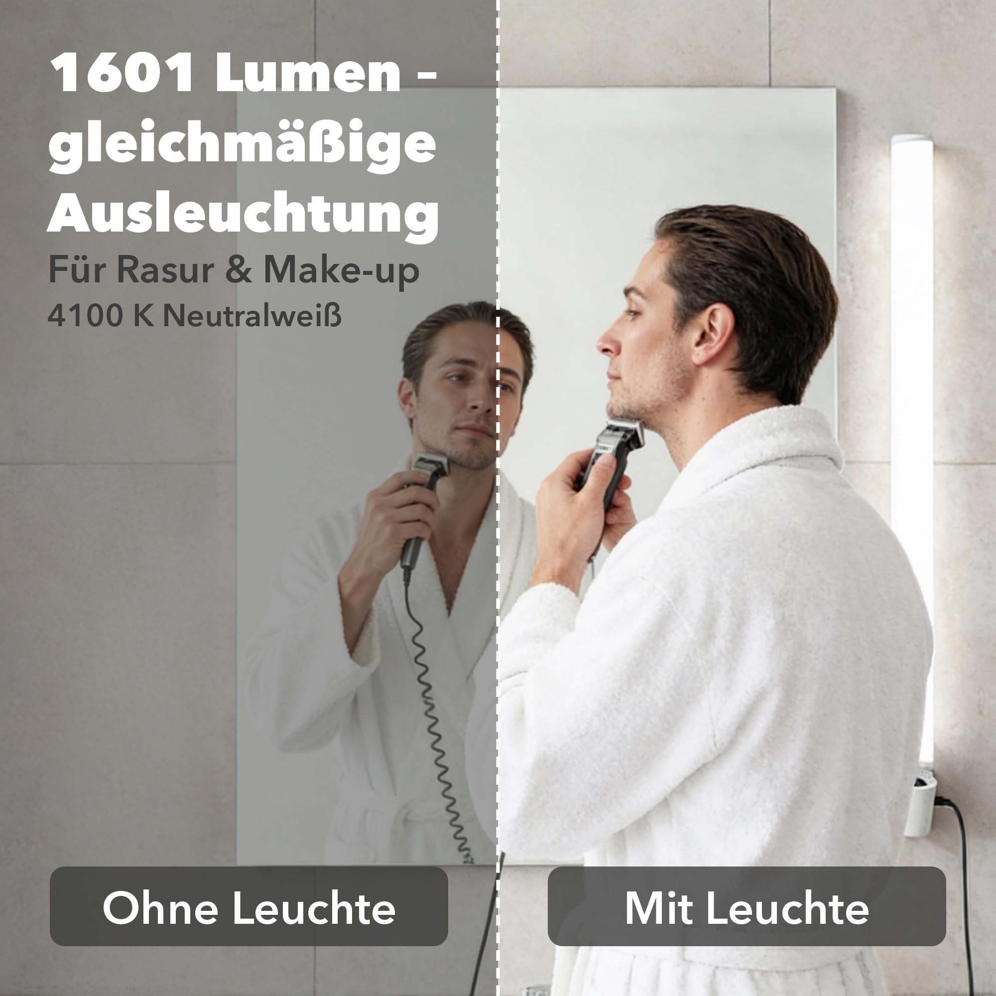 ledscom.de Lampada LED a specchio FERIG, lampada da bagno con presa, 67,5 cm, 14,5 W, 1601lm, bianco