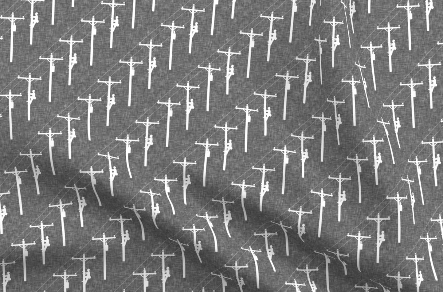 Spoonflower Fabric - Lineman Power Lines Grey Gray Little Arrow Distribution Printed on Organic Cotton Sateen Fabric by The Yard - Sewing Quilting Apparel Home Decor