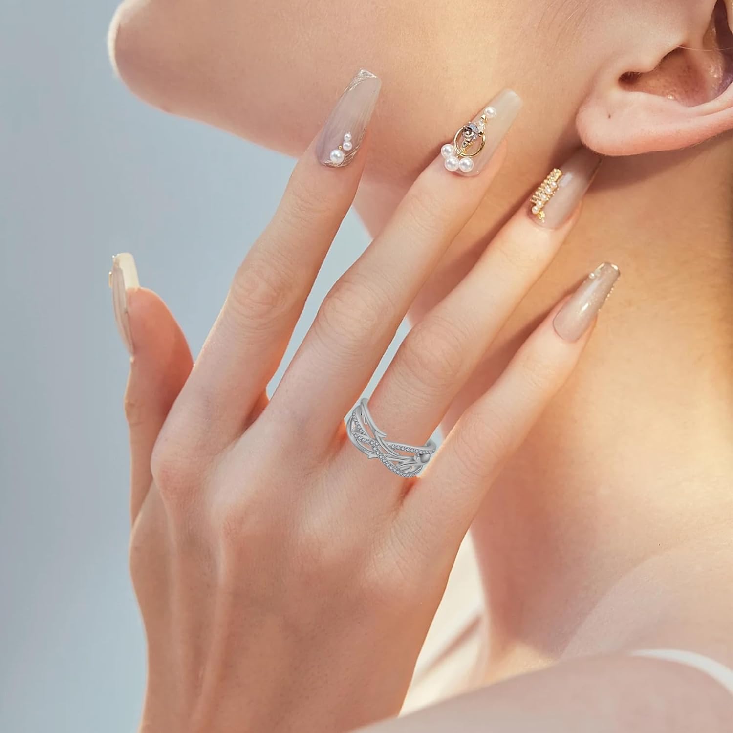 925 Sterling Silver Simulated Diamond CZ Criss Cross Ring for Women - Eternity Statement Wide Band Ring Engagement Wedding Anniversary Rings with Jewelry Box, Size 5-10