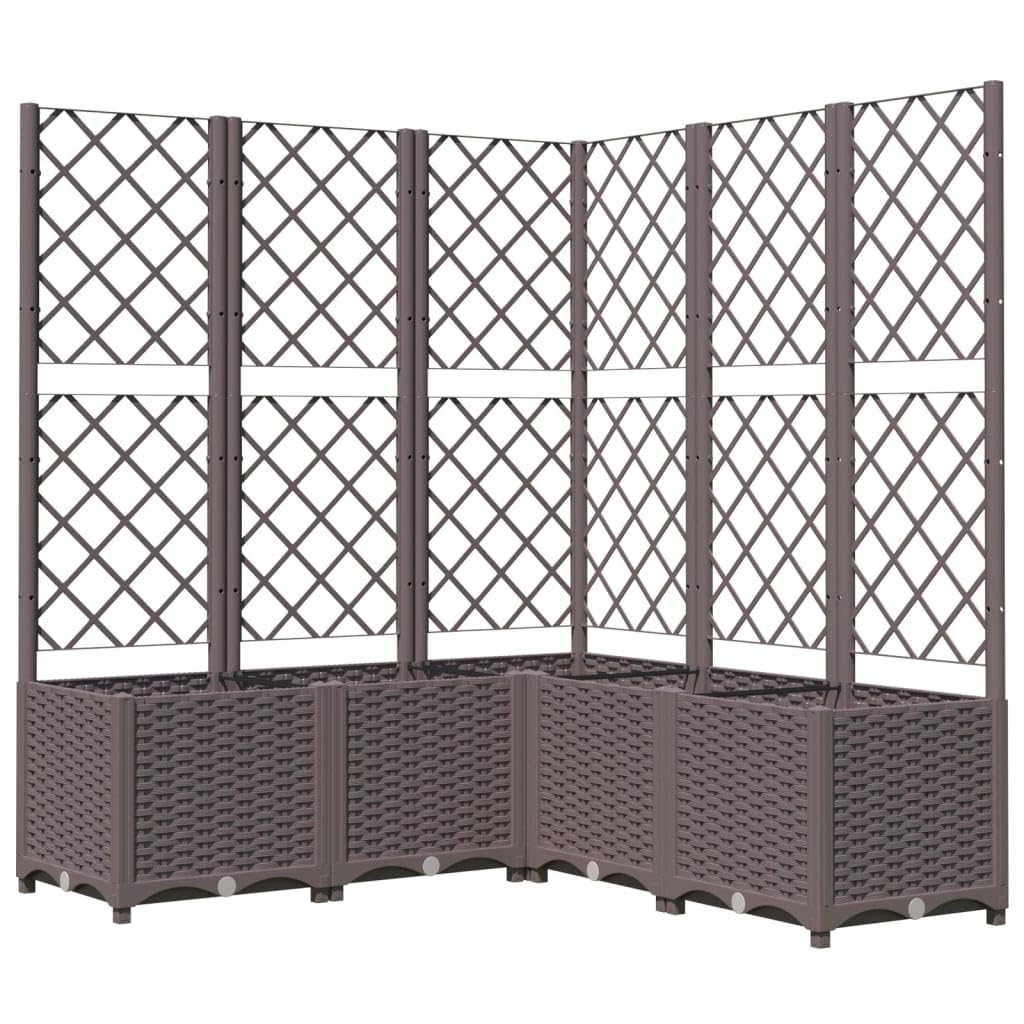 vidaXL Garden Planter with Trellis Outdoor Entrance Balcony Patio Terrace Raised Bed Flower Box Climbing Support Plant Pot Brown PP