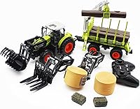 Vista 7 de Juego de Tractor de Granja con Control Remoto 2.4Ghz Tractor RC Electrónico con Remolque y Camión Maderero, Juego de Juguetes de Granja