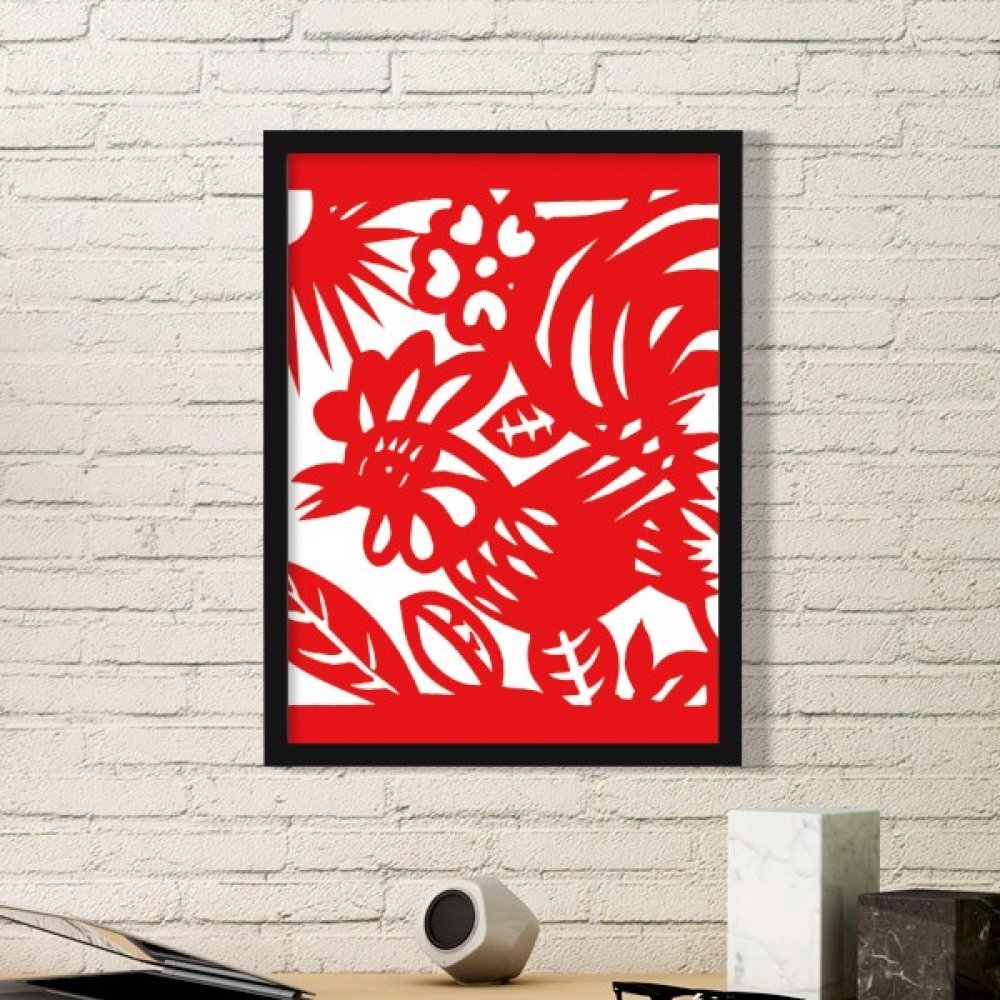 Cadre photo zodiaque chinois Coq rond bois noir deco Chine