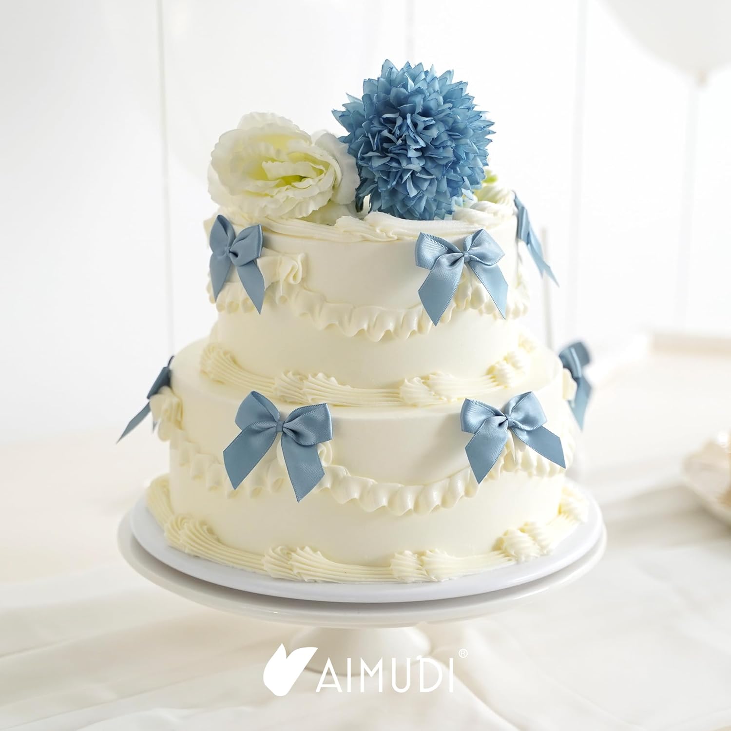 AIMUDI Dusty Blue Satin Bows 2" Satin Bow for Gift Wrapping Small Bows with Twist Ties Premade Ribbon Bow for Crafts Cake Pop Treat Bags Wedding Bridal Shower Birthday Party Decoration, 50 PCs - Image 7