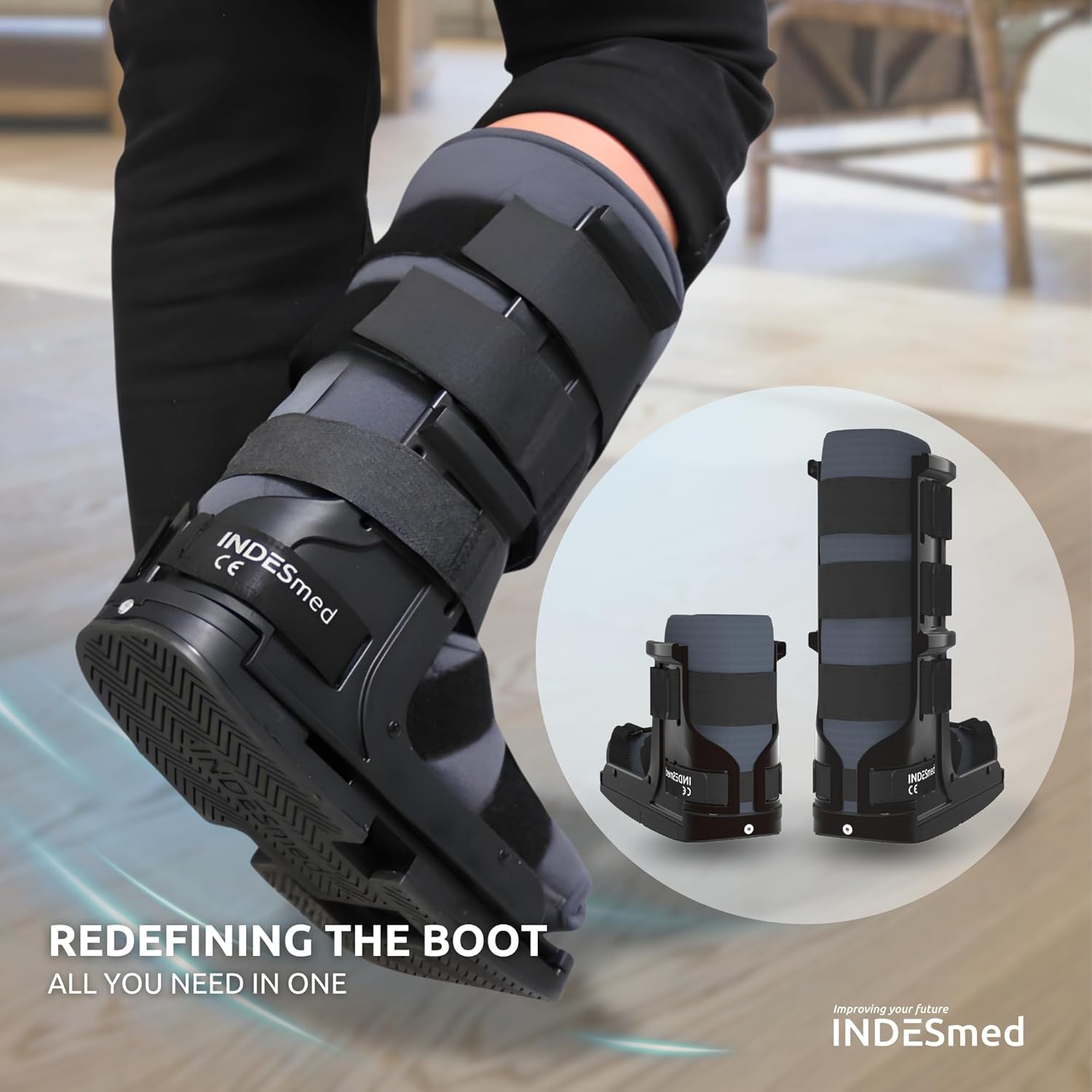 INDESMED CAM Boot V2 | Patented 2-in-1 Adjustable Walking Boot (Short & Tall) for Fractures, Sprains & Post-Operative Recovery - Size 6.5 to 12 - Men and Women