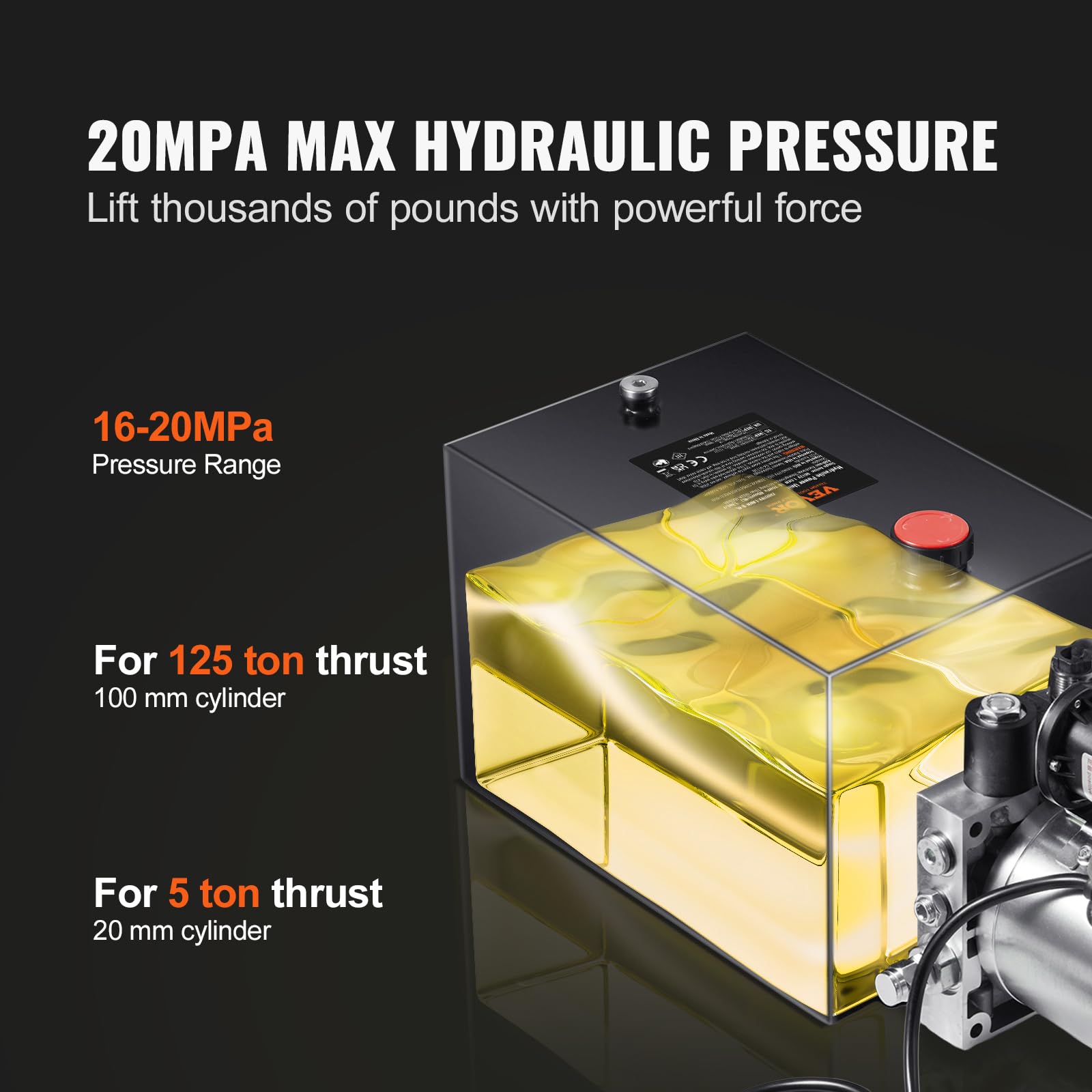 VEVOR Pompa Idraulica CC 12V Capienza ca. 8 L Centralina Idraulica ad Azione Singola Flusso d'Olio ca. 3,44 L/min Pressione Massima di 22 MPa, Pompa per Montacarichi Auto Camion Rimorchio da Garage