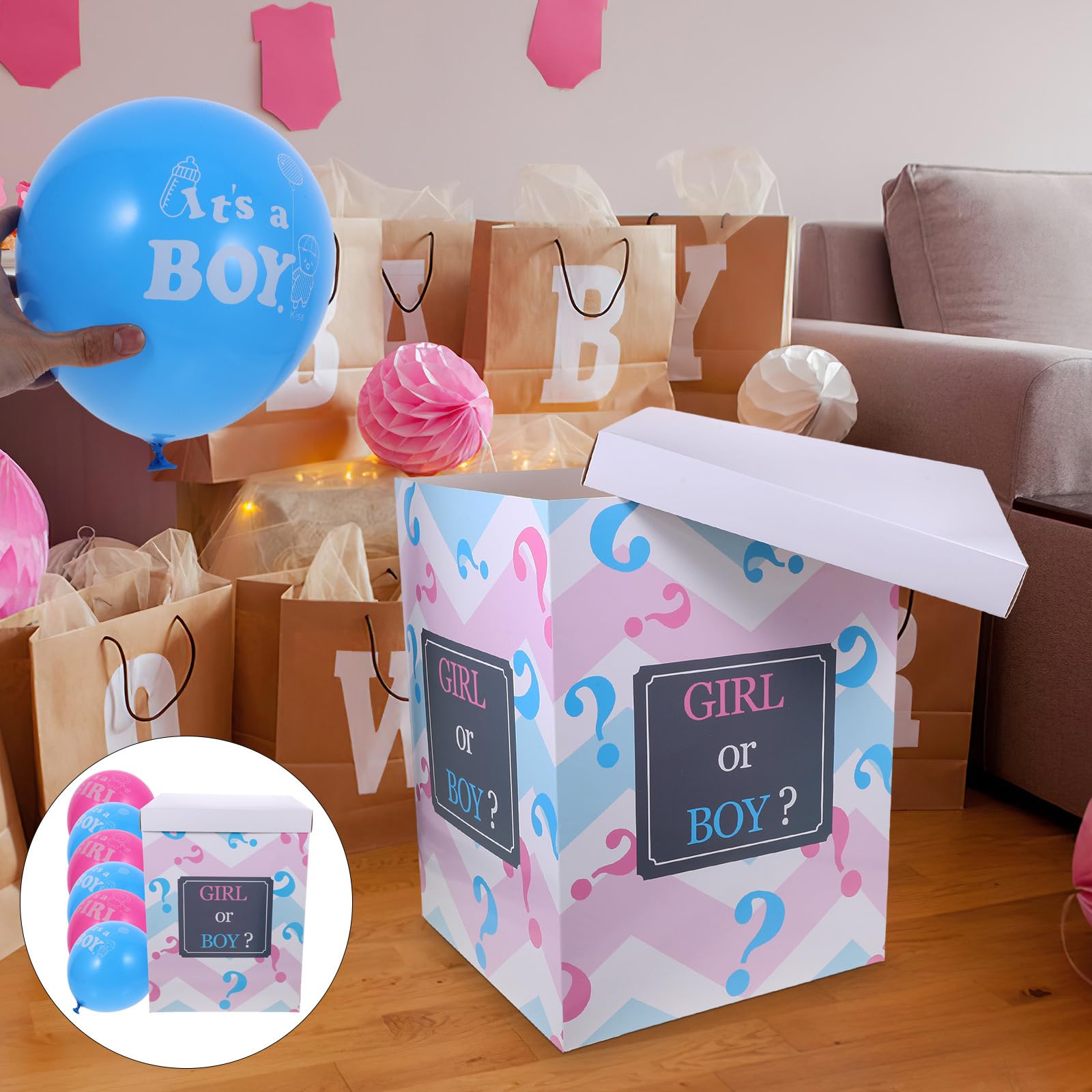 SUPVOX de revelación de género para Baby Shower – Kit de decoración con 6 globos (azul y rosa) – Sorpresa para anuncios de sexo bebé – 40 x 30 x 30 cm