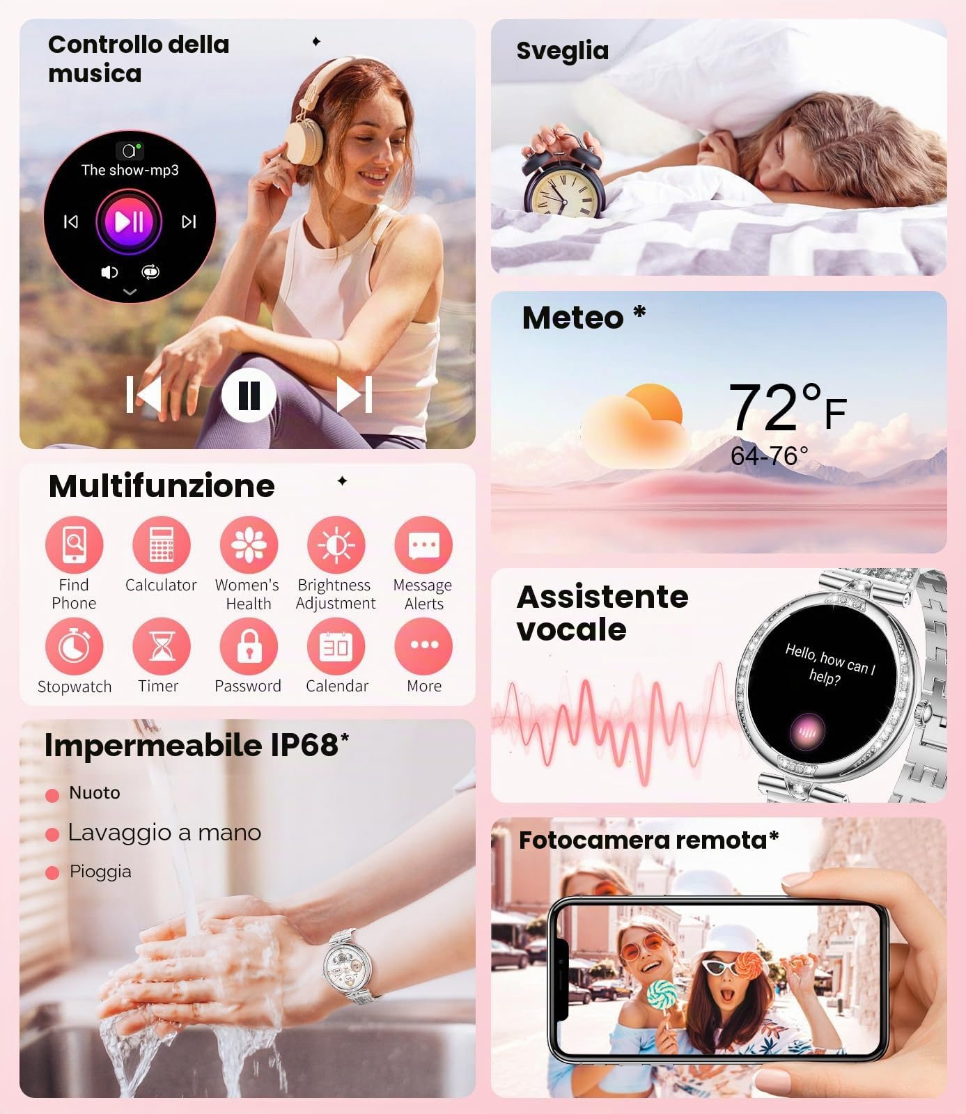 LIGE Smartwatch da donna Bluetooth chiamate per Android iOS 1.19" AMOLED Always-on Display Diamante Donna Smart Watch Piccolo Argento Acciaio Inossidabile Frequenza Cardiaca Monitor,100+ Sport Fitness