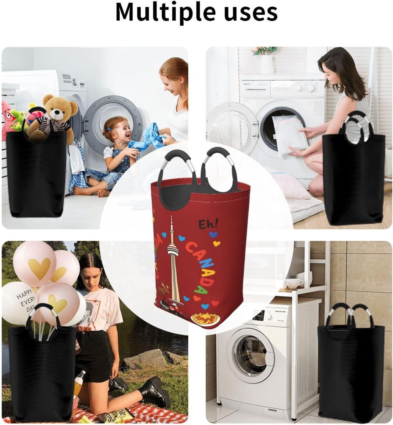Foldable Square Laundry Storage Bag 50l - Waterproof Oxford Cloth, Pe Base, Aluminum Handles, All-Over Print Canada Life