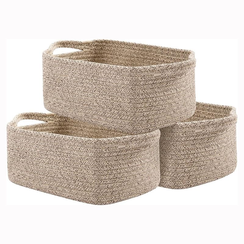 HGZBS Cotton Rope Storage Baskets for Shelves, Decorative Woven Baskets for Closet Storage, Laundry Basket for Toy Towel Storage, Empty Gift Basket for Bathroom Organizer (Brown, 3 Pack)