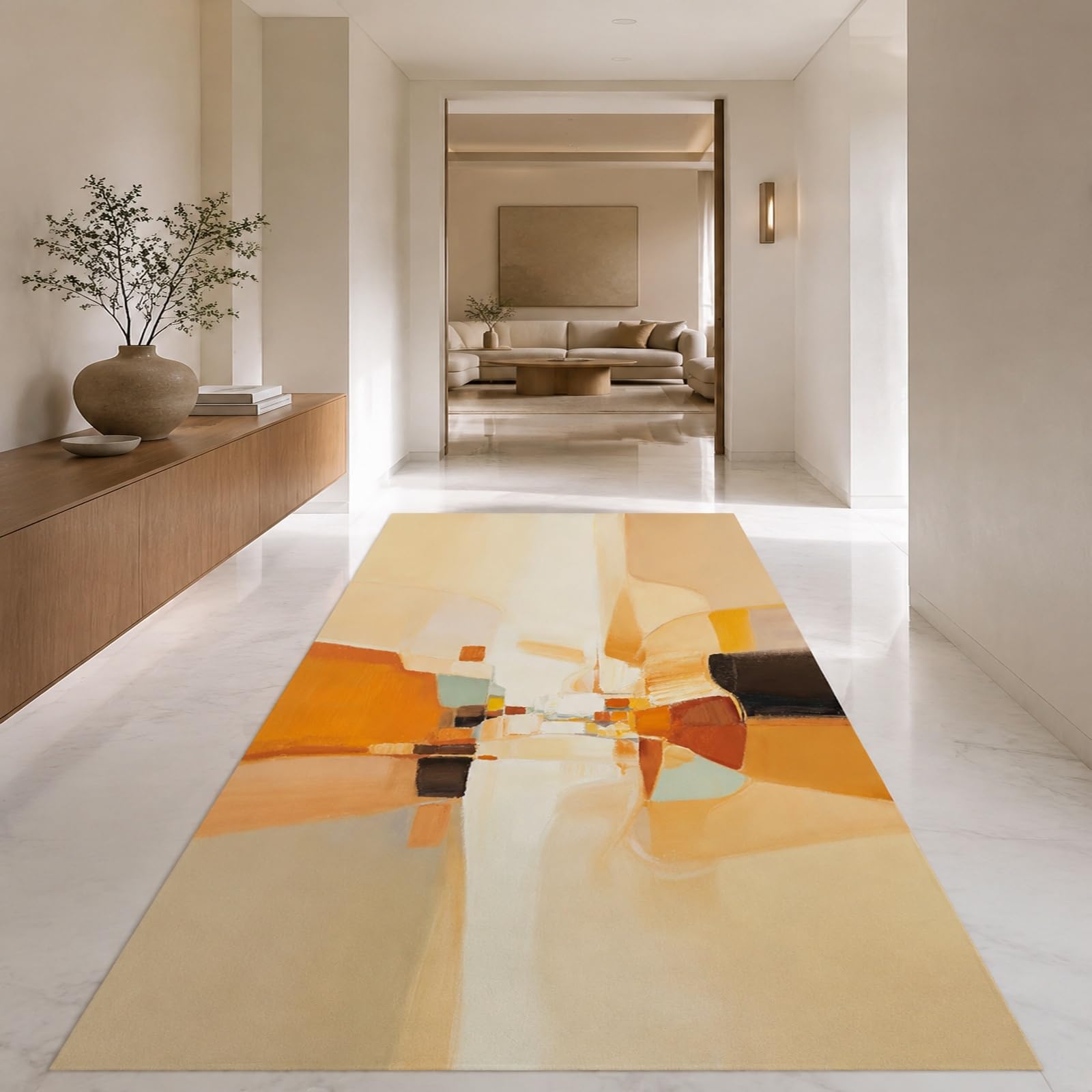 Tappeto Lavabile in Lavatrice, 150 x 200 cm, Astratto Beige Arancione Marrone Giallo, Tappeti Soggiorno Moderni,Rug Pelo Corto Morbido, Antiscivolo,