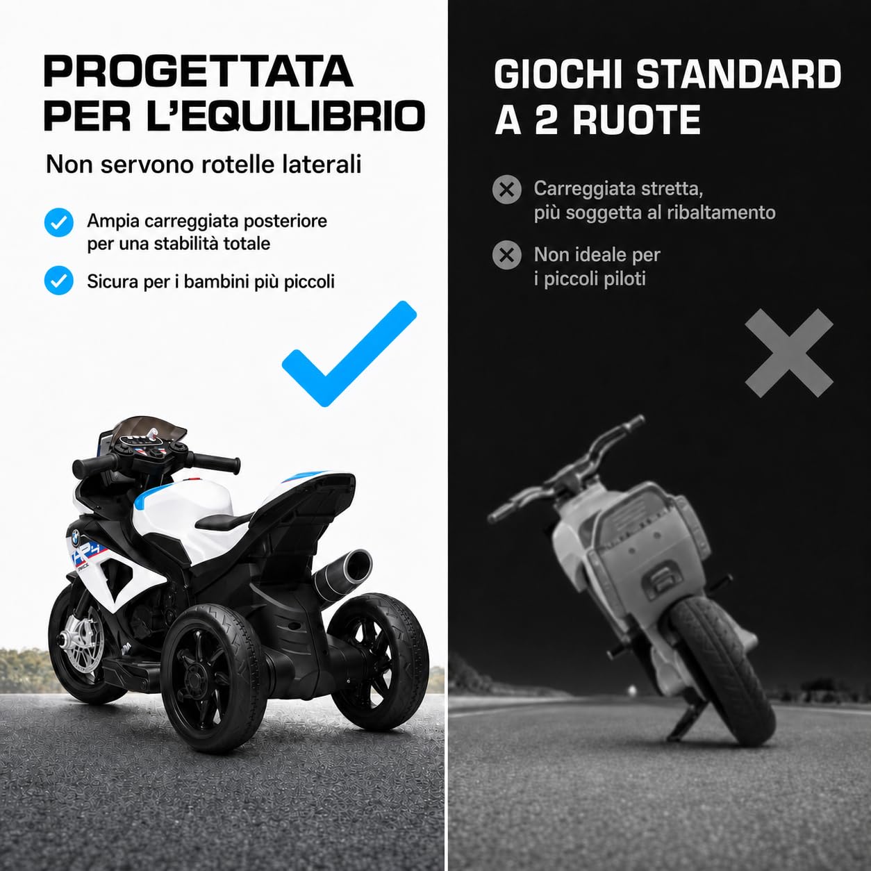 TOYSCAR Moto Elettrica per Bambini 12V BMW HP4 Race con Licenza Ufficiale, 3 Ruote, Sedile in Pelle, Luci LED, Musica, USB e AUX, Batteria Ricaricabile, 18-60 Mesi (Bianco)