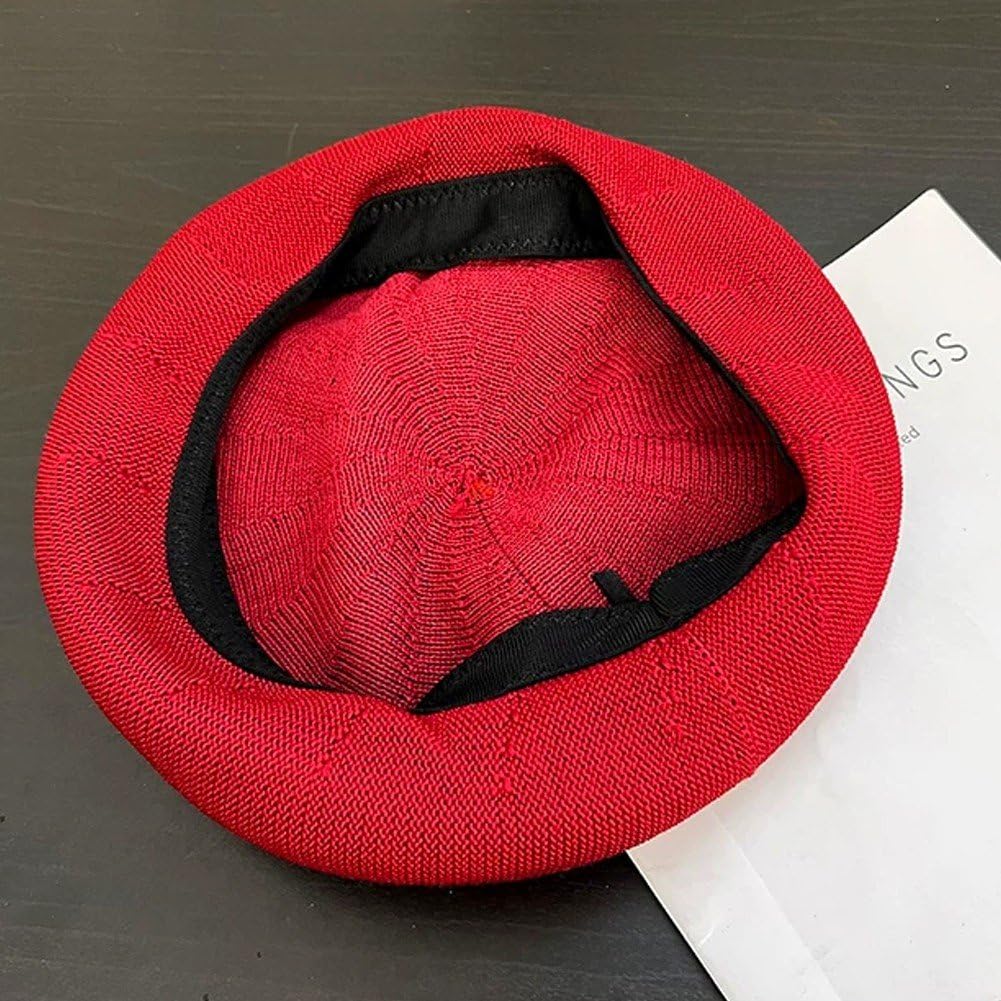 Béret Français Respirant pour Femme, Chapeau D'été Fin Léger De Peintre, Béret Vintage Uni, Casquette Littéraire pour Les Jours