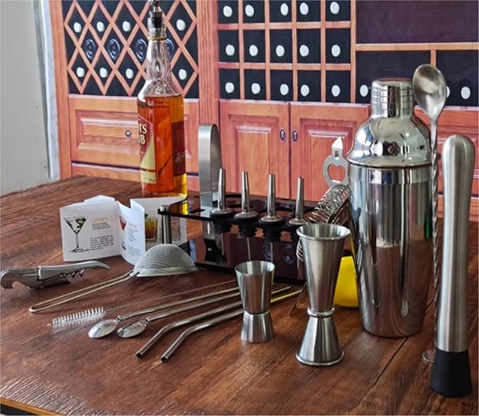 Set de Coctelera 20 Piezas Acero Inoxidable con Soporte Acrílico 550ml miniatura 5