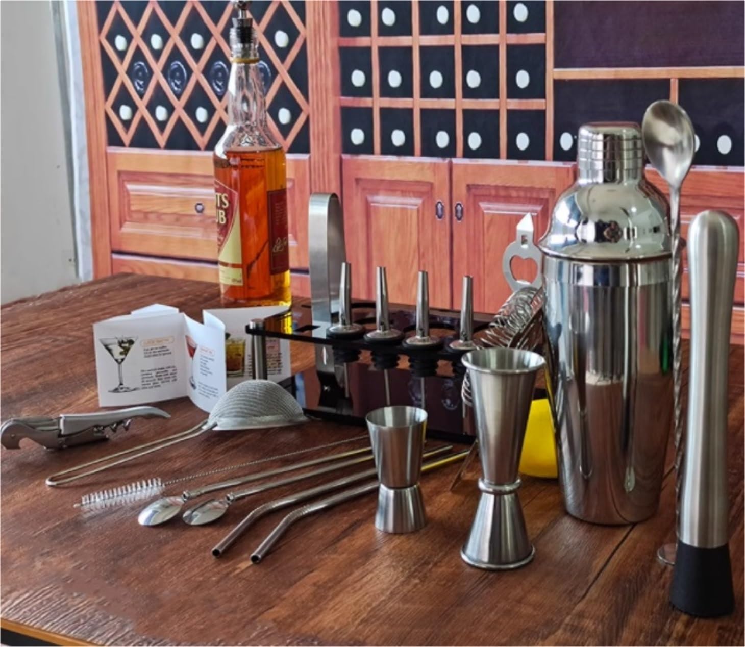 Kit Cocktail Set Cocktail Kit Barman 20Pcs Cocktail Shaker Accessorio Per Barista Strumento Per Kit In Acciaio Inossidabile Con Espositore In Acrilico Cocktail Shaker Set(550ml)