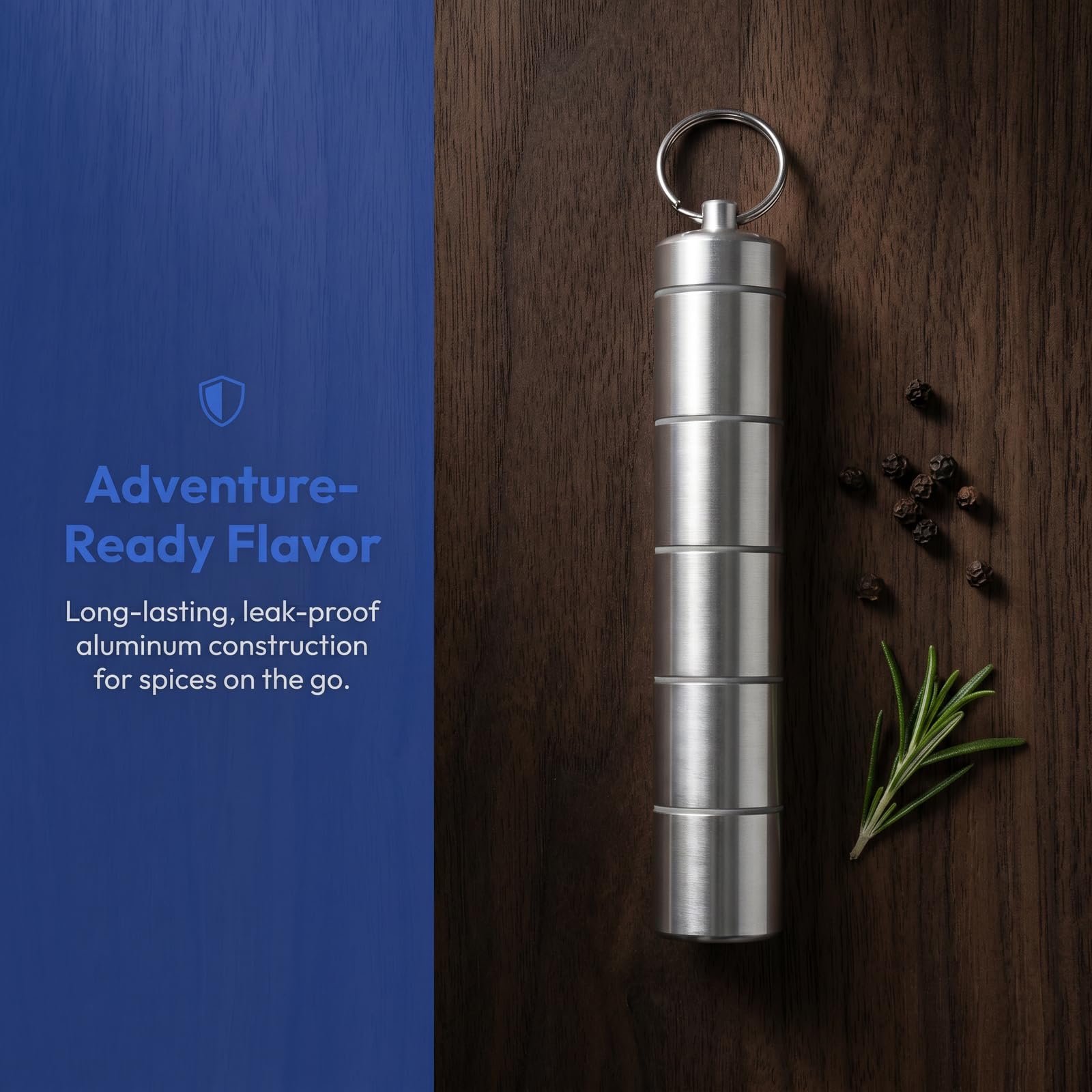 Aluminium Étanche Boite à Épice 5-en-1 Set de 2 Mini Récipients à Épices pour Voyage Pique-Nique