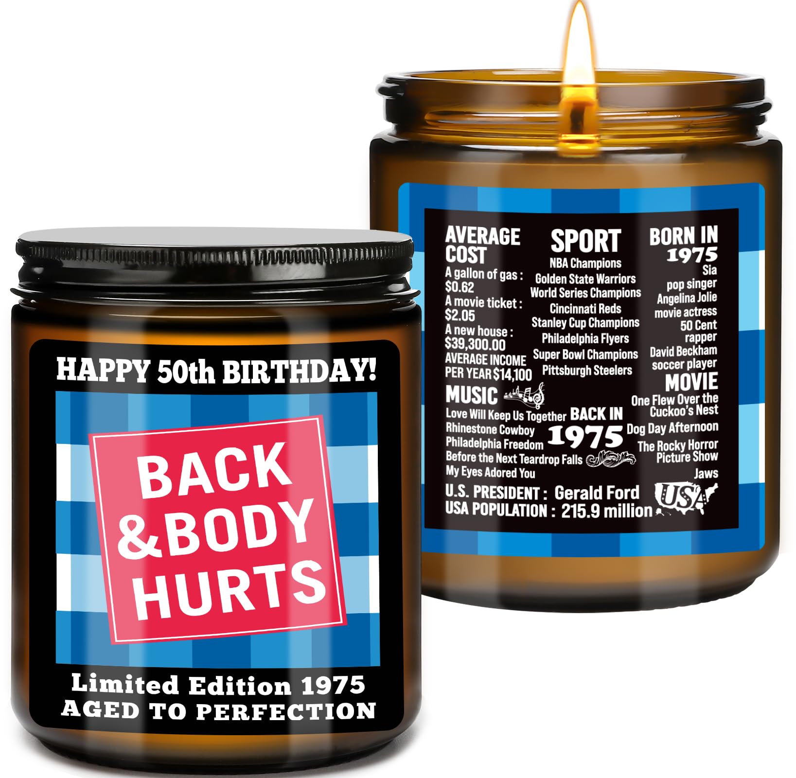 50th Birthday Gifts for Women Men, Happy 50th Gift for Her Him, 50 Years Old Birthday Scented Candles for Women Turning 50, Back and Body Hurts Candle for Limited Edition 1975