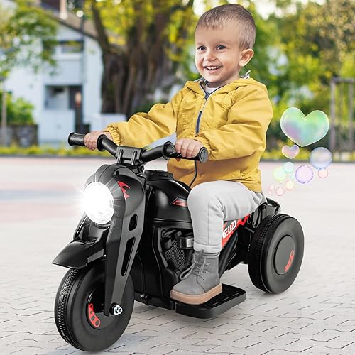 Miniatura 9 de Costzon Motocicleta para niños, motocicleta de 6 V con fabricante de burbujas, música, faro LED, adelante y atrás, motocicleta eléctrica de 3 ruedas
