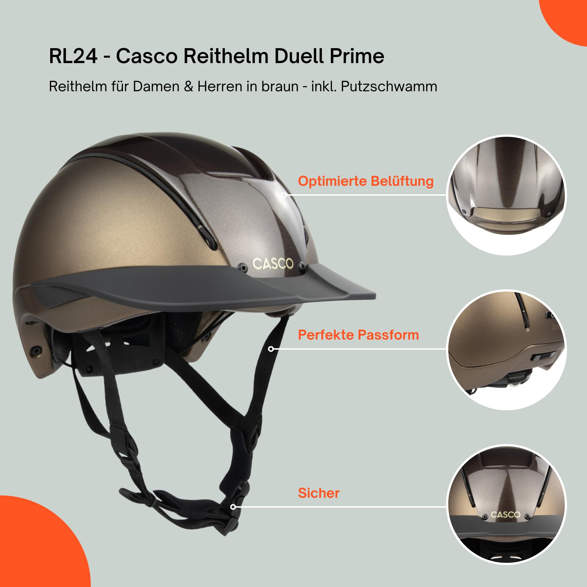 RL24 - Casco Reithelm Duell Prime inkl. Putzschwamm – Damen & Herren Reitkappe – Perfekter Sitz – Helm zum Reiten – gut belüftet – Reiterhelm in vielen Farben & Größen